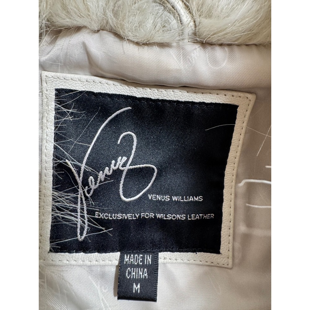 Y2K Venus Williams x Wilsons Leather Ivory Quilted Faux Fur Trim Jacket Medium - Picture 5 of 12